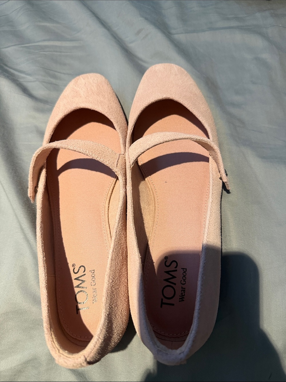 Toms Blush Pink Suede Mary Jane Flats. Never worn.